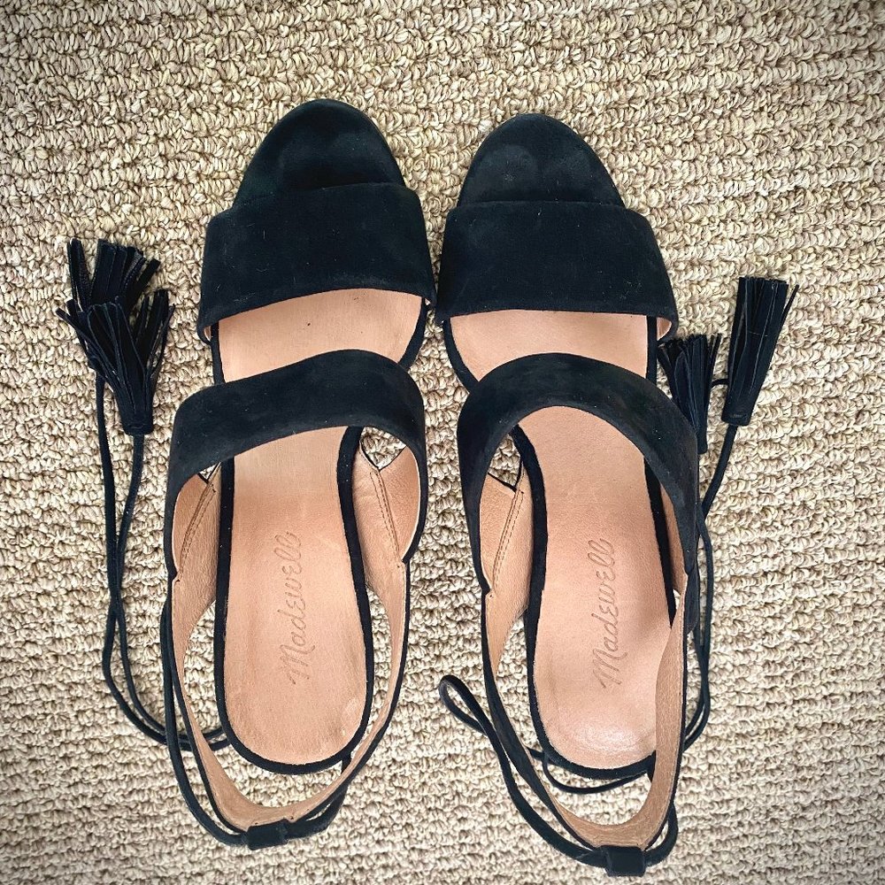 Madewell Black Suede Octavia Tassel-Tie Sandal, 8M - Picture 13 of 14